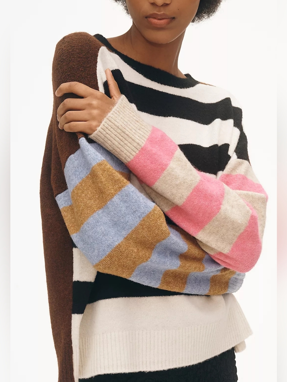 By Anthropologie Striped Multicolor Crewneck Oversized Sweater Women's Small - Picture 2 of 8
